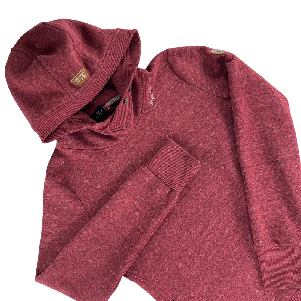 Ragwear Hoodie Women M‎ Burgundy Geometric Pattern Vegan Cotton Blend Pullover